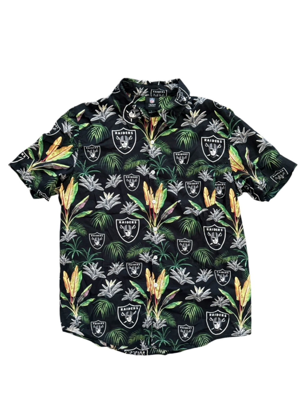 NFL Black Tropical Raiders Print Short-Sleeve Shirt